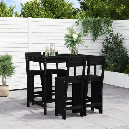 Set Bar da Giardino 5 pz Nero in Legno Massello di Pino