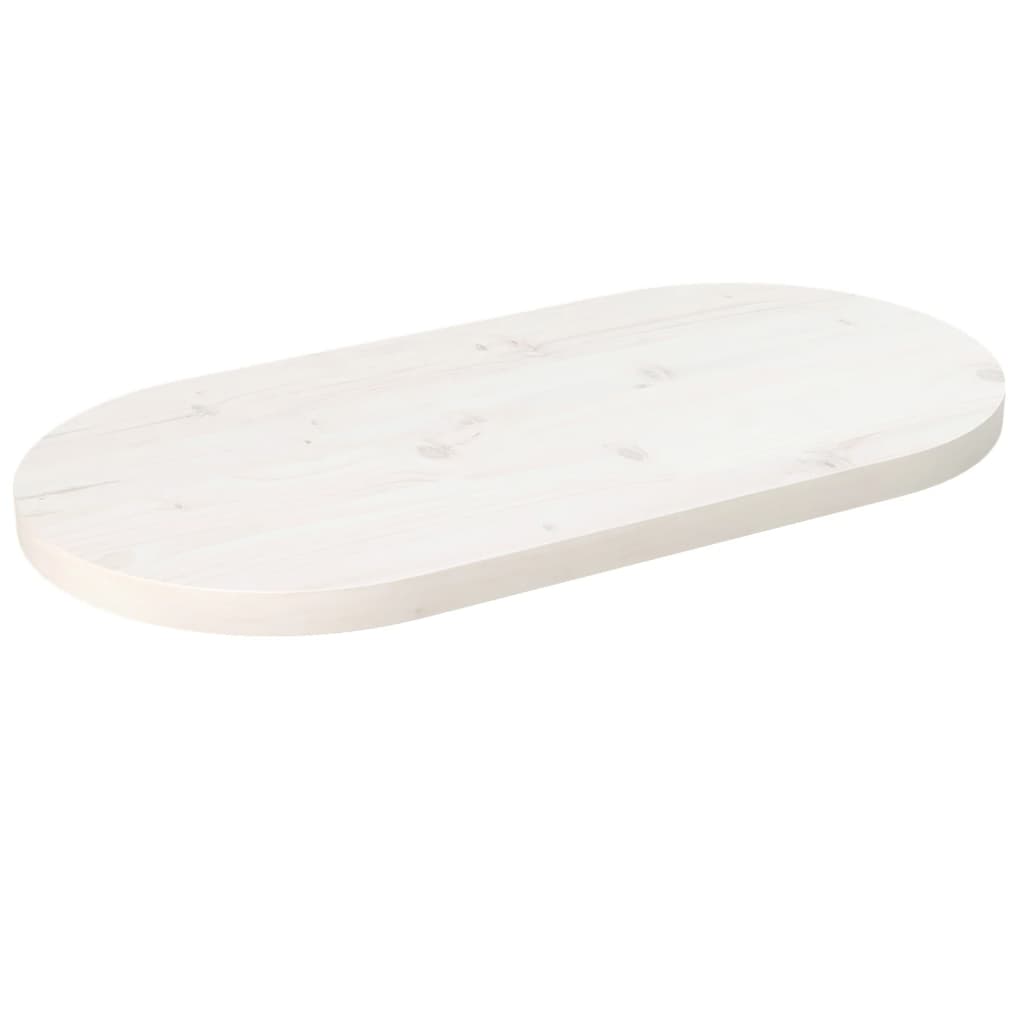 Piano Tavolo Bianco 60x30x2,5cm in Legno Massello di Pino Ovale