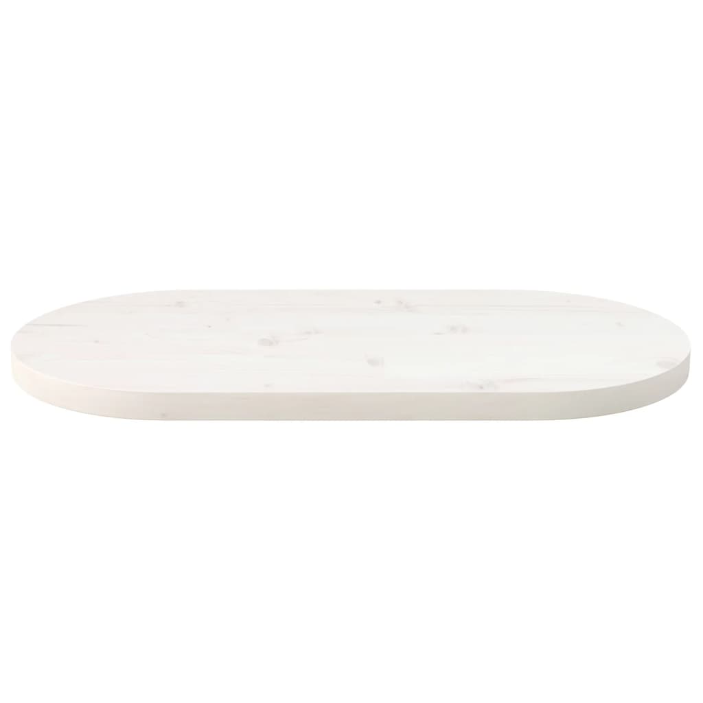 Piano Tavolo Bianco 70x35x2,5cm in Legno Massello di Pino Ovale