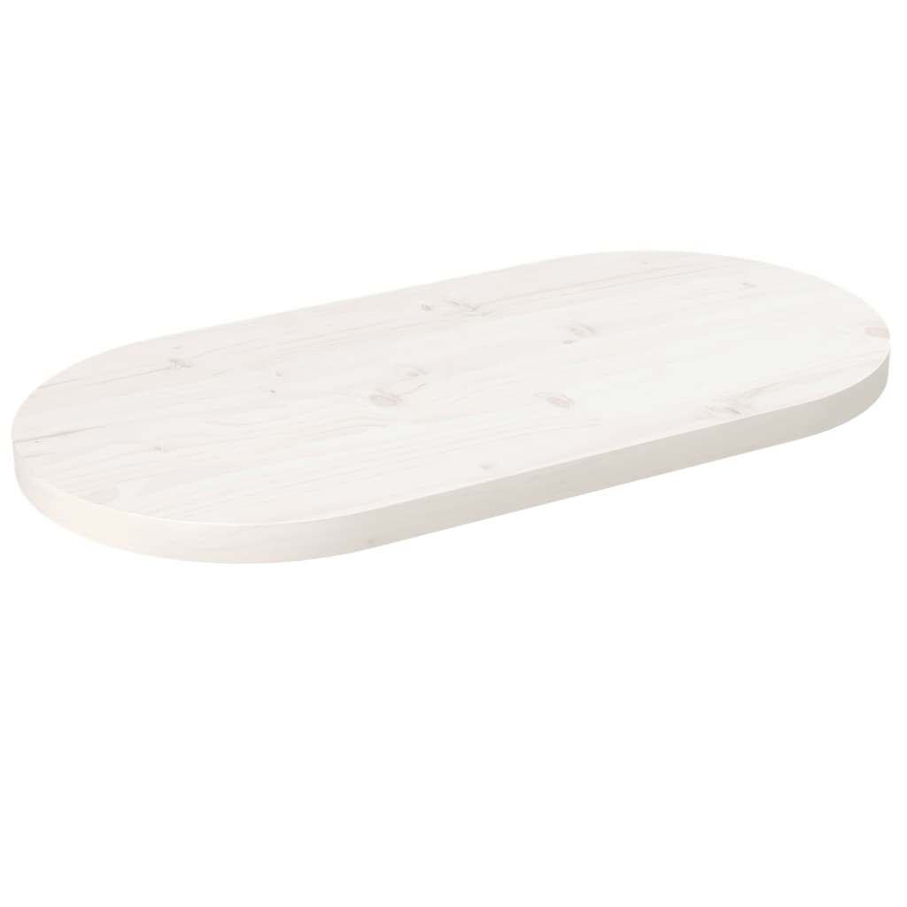 Piano Tavolo Bianco 80x40x2,5cm in Legno Massello di Pino Ovale
