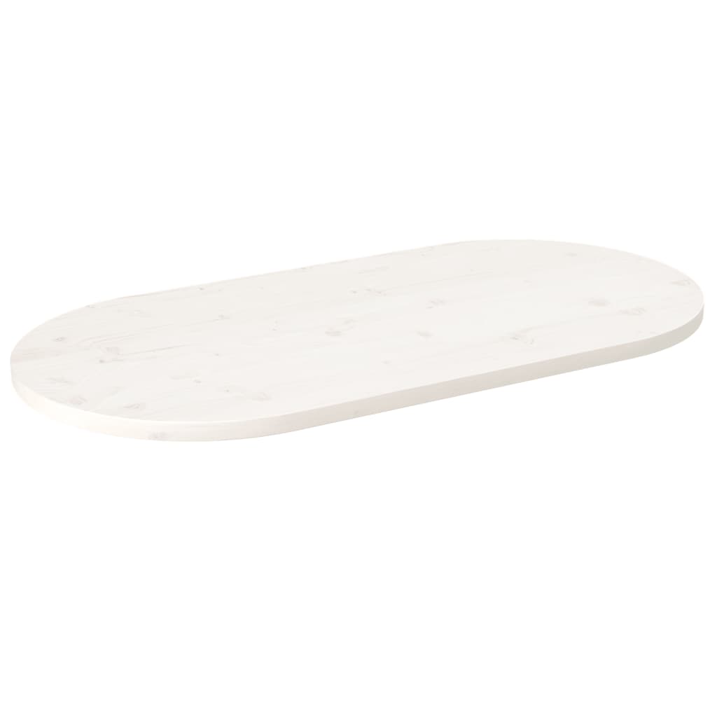Piano Tavolo Bianco 100x50x2,5 cm Legno Massello di Pino Ovale