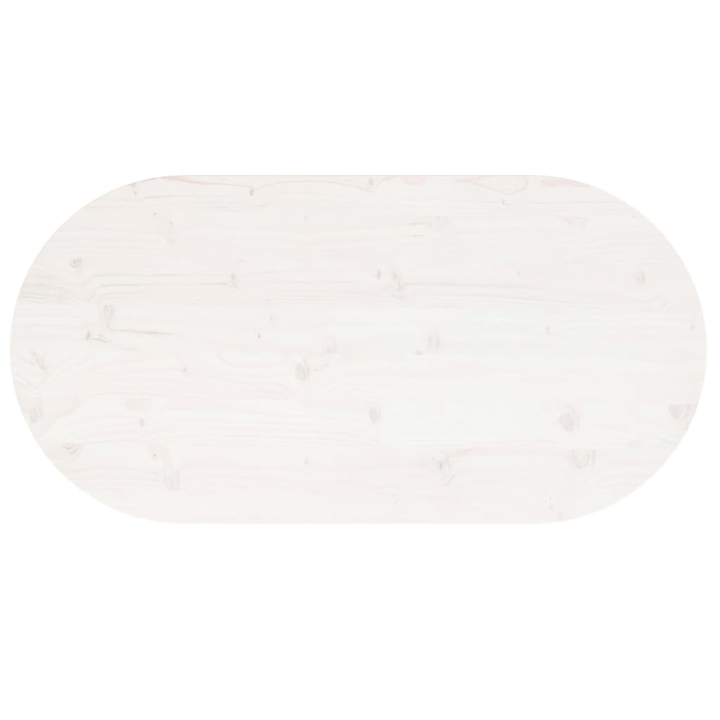 Piano Tavolo Bianco 100x50x2,5 cm Legno Massello di Pino Ovale