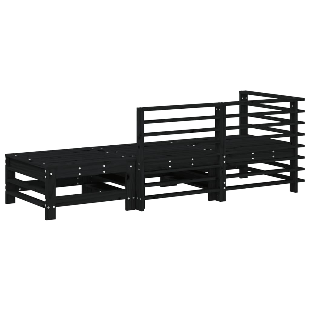 Set Salotto da Giardino 3 pz Nero in Legno Massello di Pino