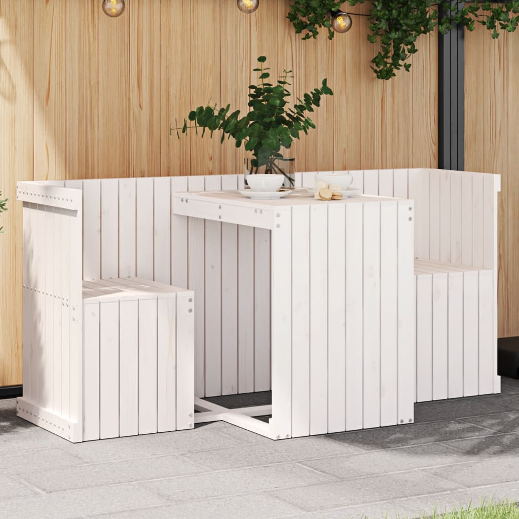 Set da Balcone a 2 Posti Bianco in Legno Massello di Pino