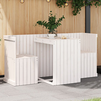 Set da Balcone a 2 Posti Bianco in Legno Massello di Pino