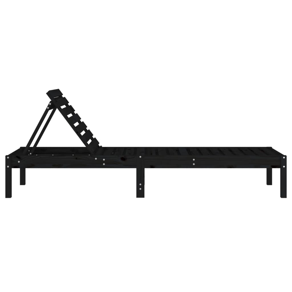 Lettino Prendisole Nero 199,5x60x74 cm Legno Massello di Pino