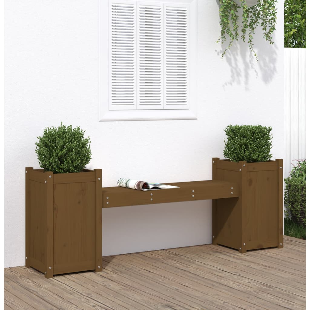 Panchina Fioriera Marrone Ambra 180x36x63cm Legno Massello Pino