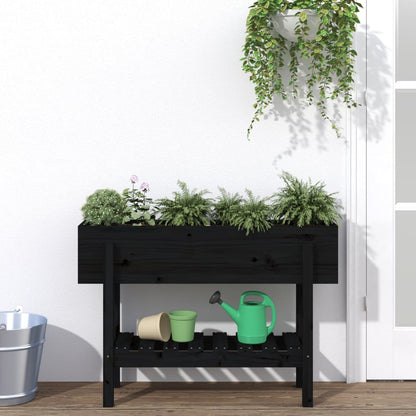 Fioriera Rialzata da Giardino Nera 101x30x69 cm Massello Pino