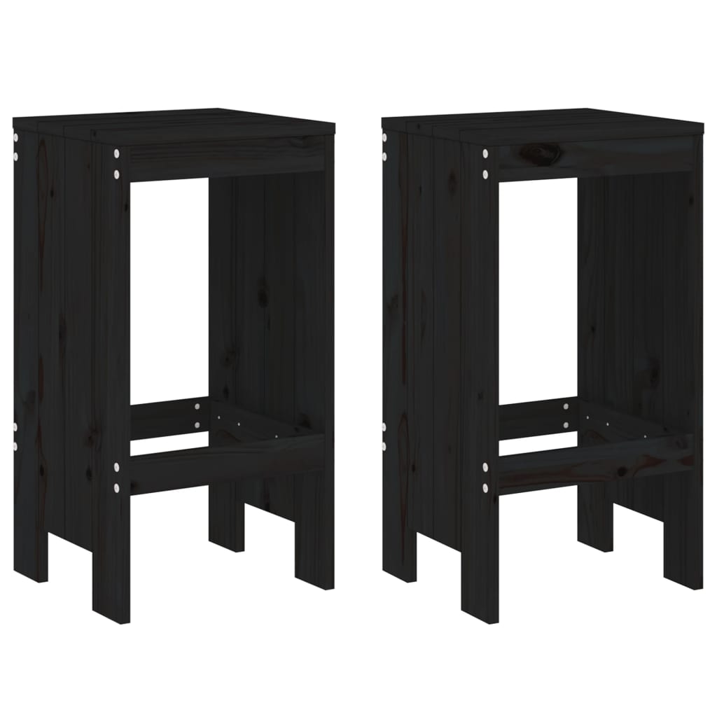 Sgabelli da Bar 2pz Neri 40x36x75 cm in Legno Massello di Pino