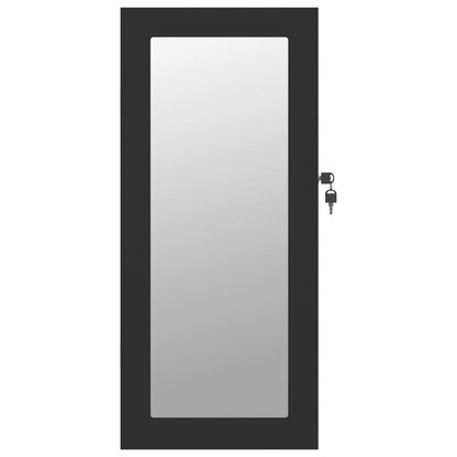 Armadio Portagioie con Specchio a Muro Nero 30x8,5x67 cm