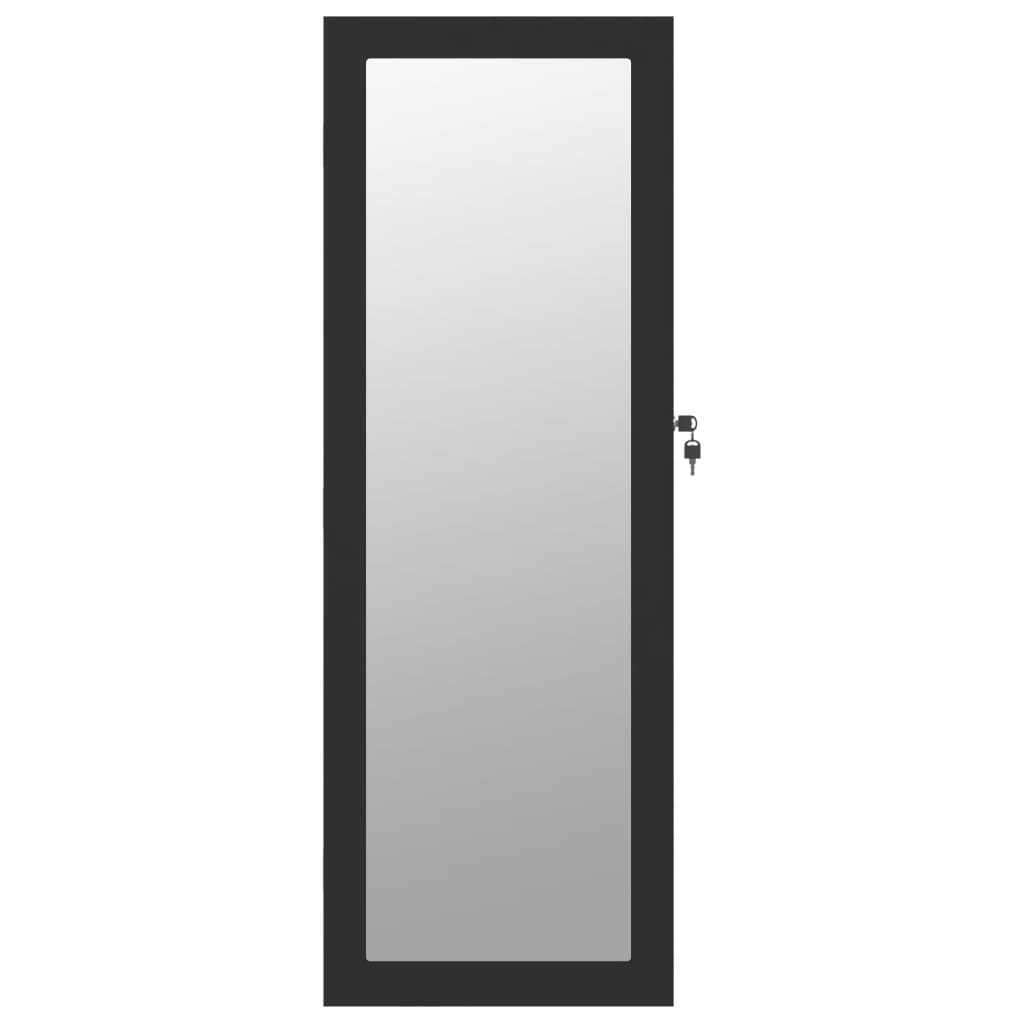 Armadio Portagioie con Specchio a Muro Nero 37,5x10x106 cm