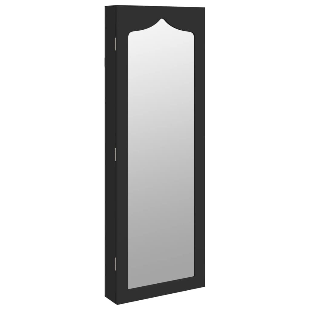 Armadio Portagioie con Specchio a Muro Nero 37,5x10x106 cm