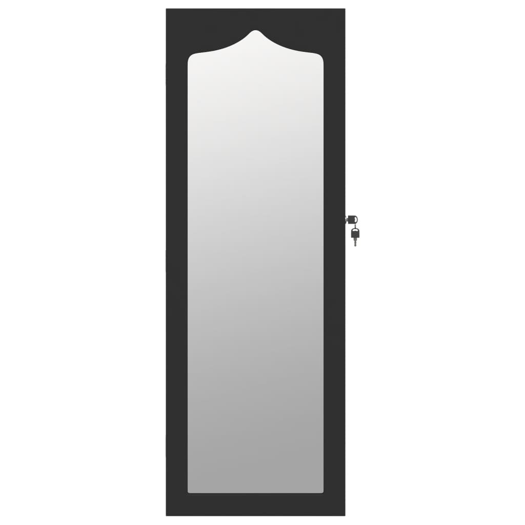Armadio Portagioie con Specchio a Muro Nero 37,5x10x106 cm