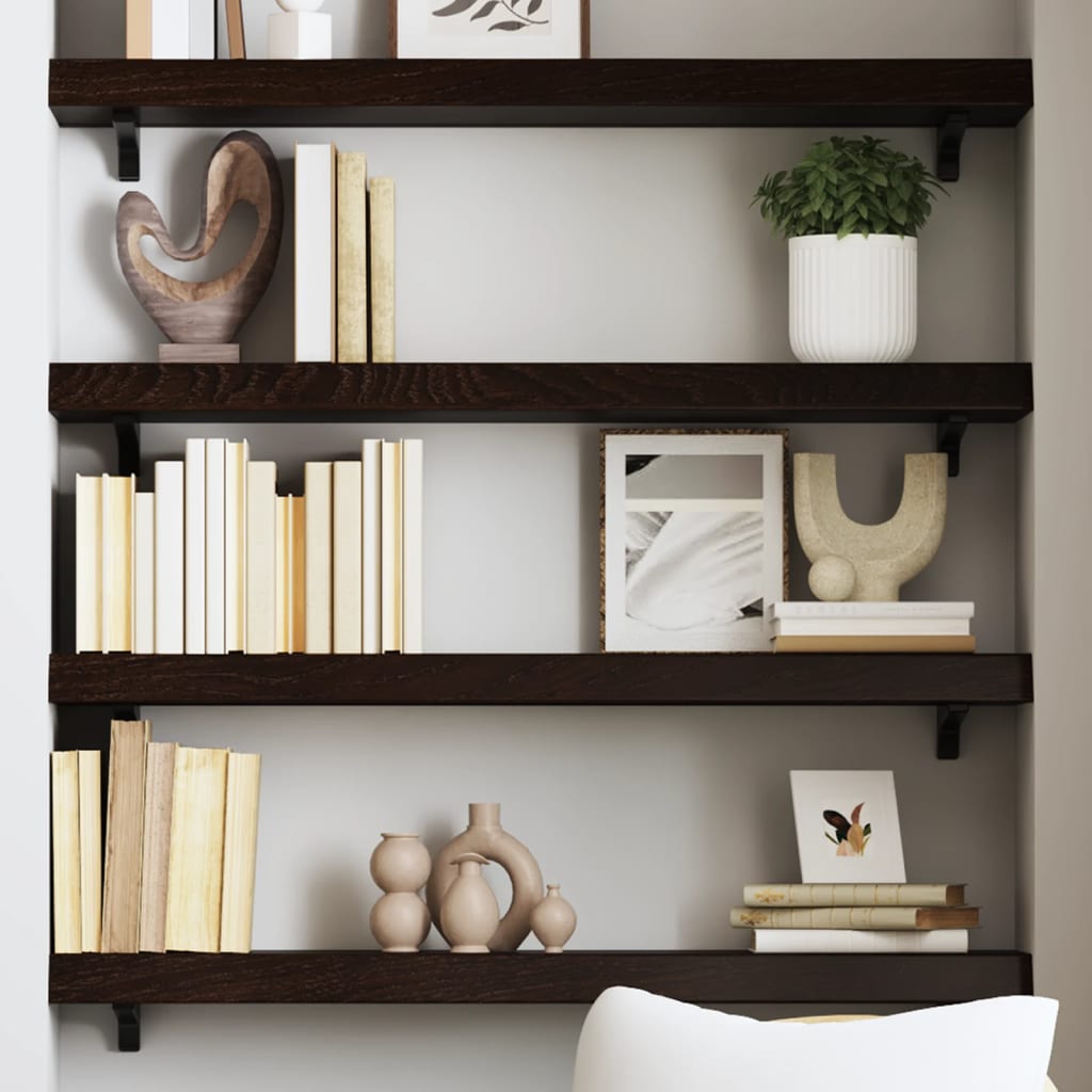 Ripiano Muro Marrone Scuro 100x20x6 cm Massello Rovere Trattato