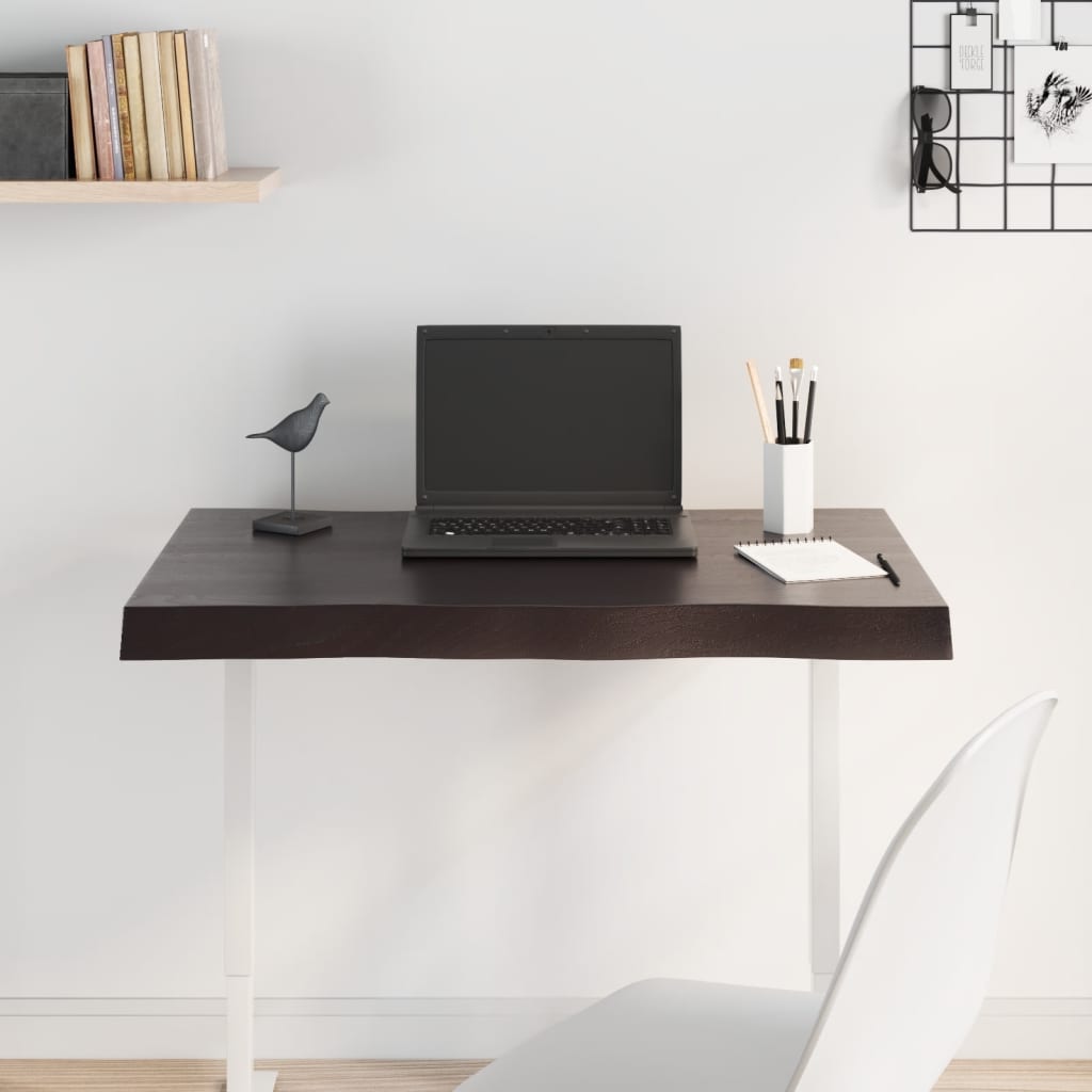 Piano Tavolo Marrone Scuro 80x50x2 cm in Rovere Non Trattato