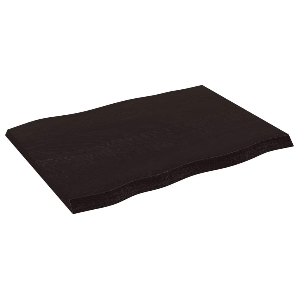 Piano Tavolo Marrone Scuro 80x60x(2-4)cm in Rovere Non Trattato