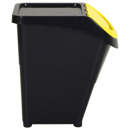 Cestini per Rifiuti Impilabili con Coperchi 3pz Neri PP 120L