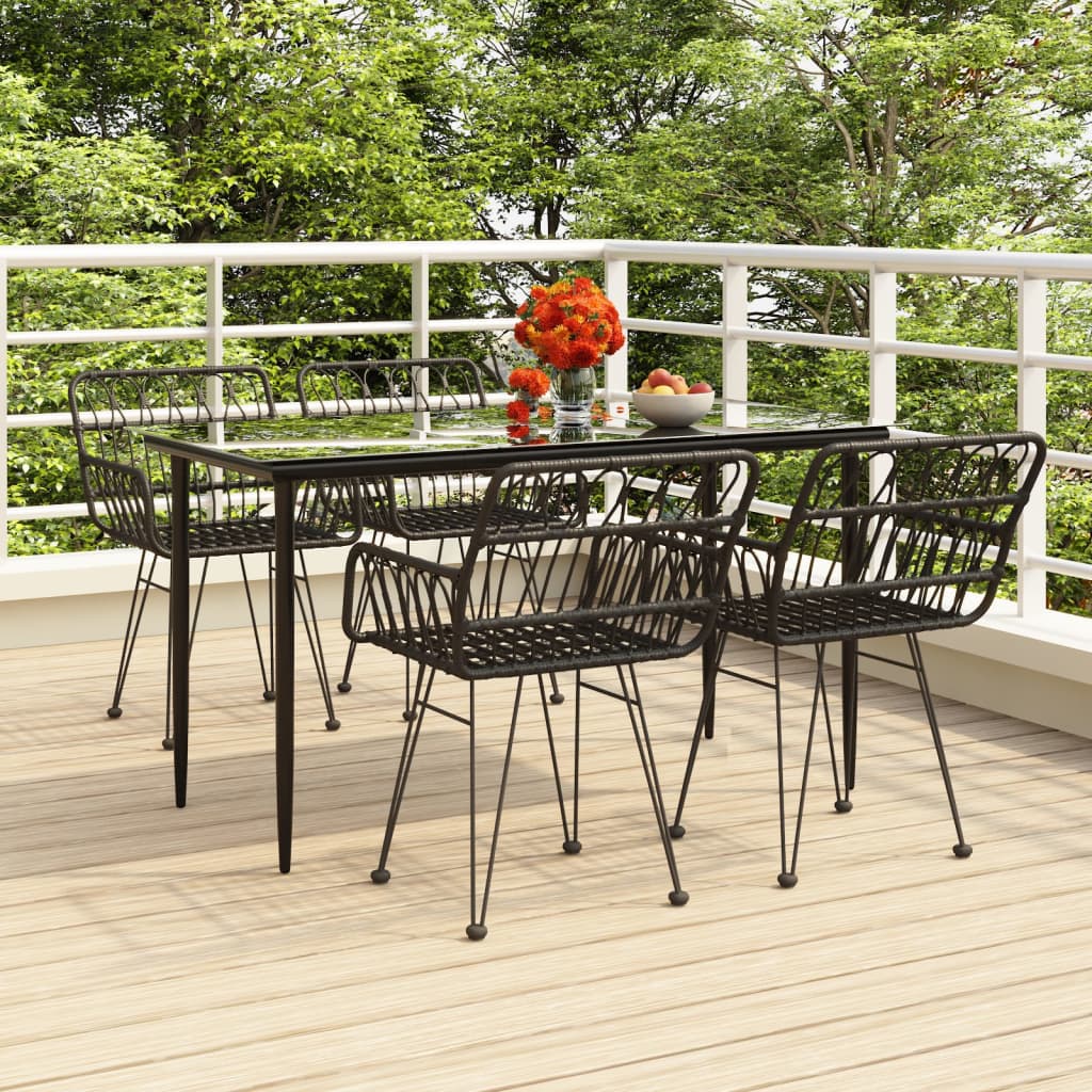 Set da Pranzo da Giardino 5 pz Nero in Polyrattan