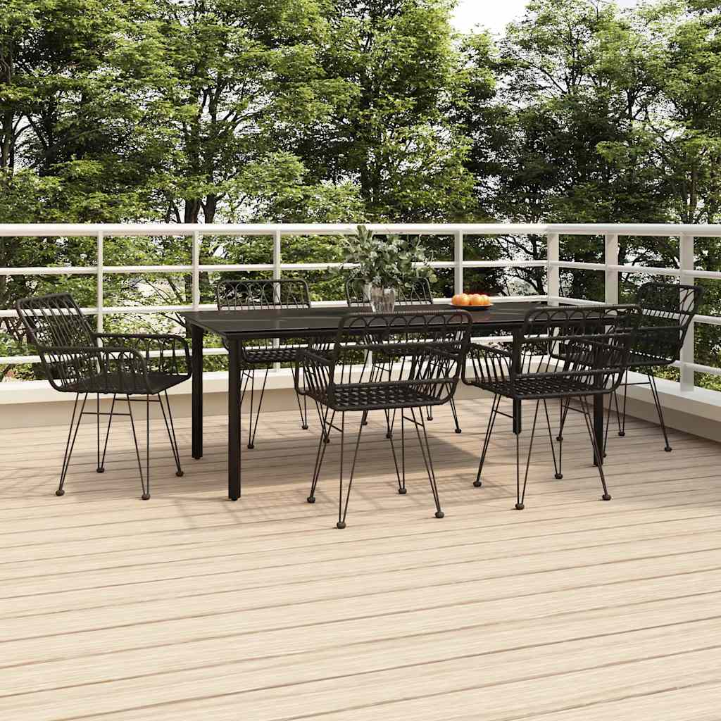 Set da Pranzo da Giardino 7 pz Nero in Polyrattan
