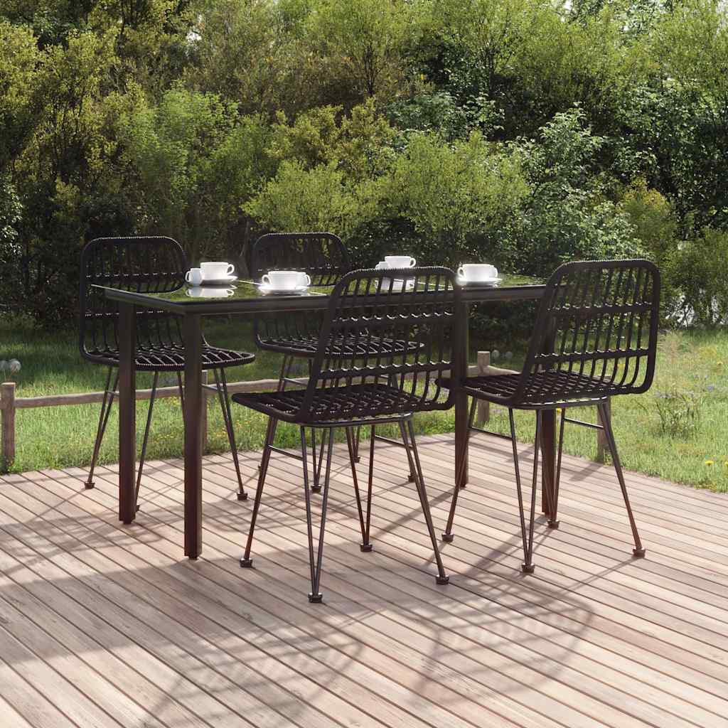 Set da Pranzo da Giardino 5 pz Nero in Polyrattan
