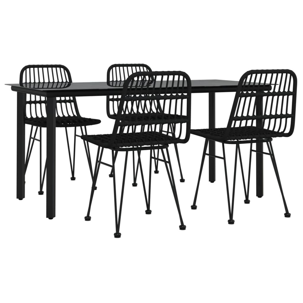 Set da Pranzo da Giardino 5 pz Nero in Polyrattan
