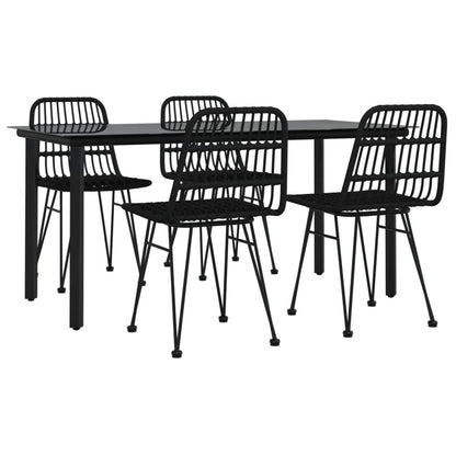Set da Pranzo da Giardino 5 pz Nero in Polyrattan