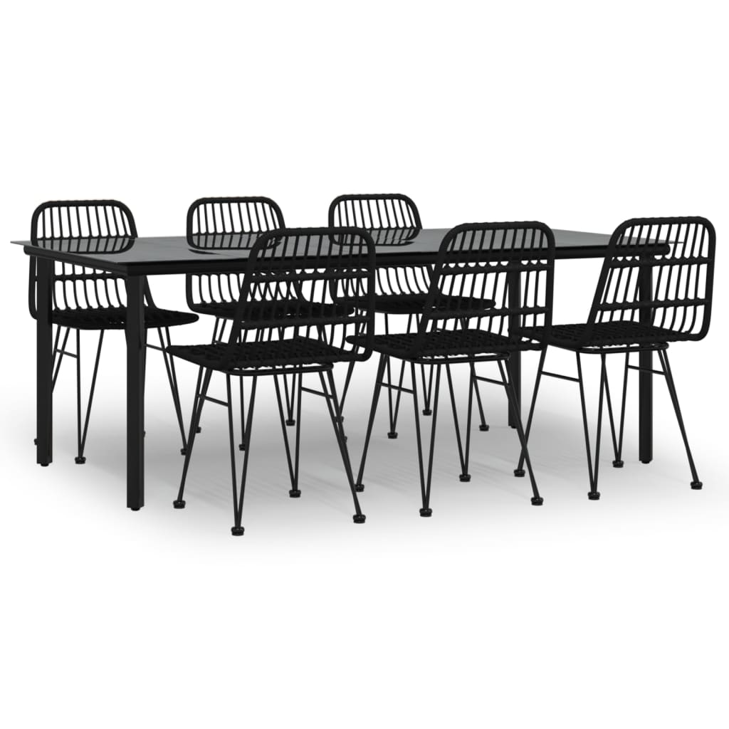 Set da Pranzo da Giardino 7 pz Nero in Polyrattan