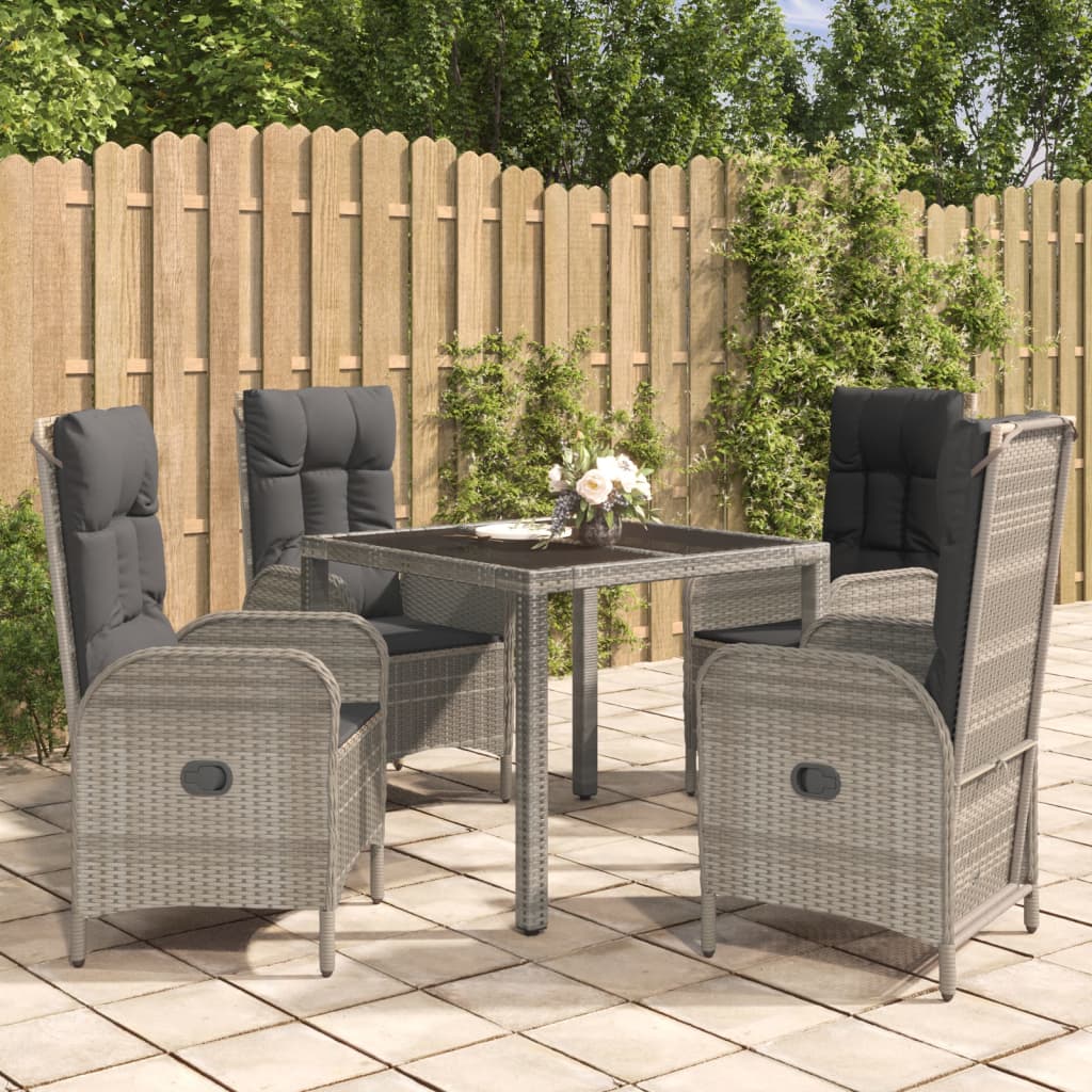 Set da Pranzo da Giardino 5 pz con Cuscini in Polyrattan Grigio