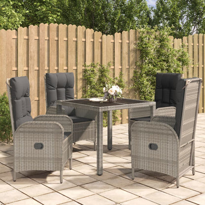 Set da Pranzo da Giardino 5 pz con Cuscini in Polyrattan Grigio