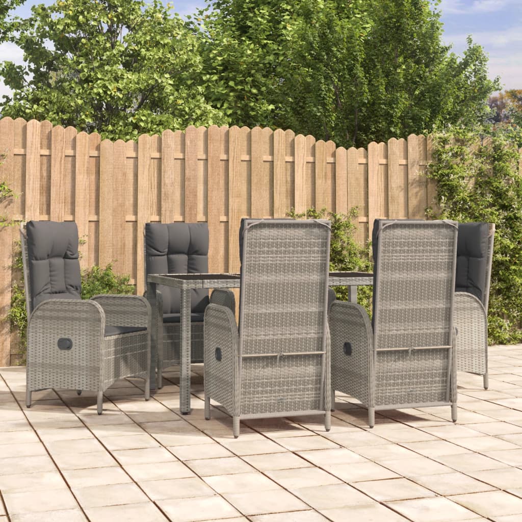 Set da Pranzo da Giardino 7 pz con Cuscini in Polyrattan Grigio