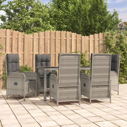 Set da Pranzo da Giardino 7 pz con Cuscini in Polyrattan Grigio
