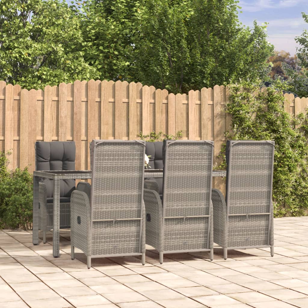Set da Pranzo da Giardino 7 pz con Cuscini in Polyrattan Grigio