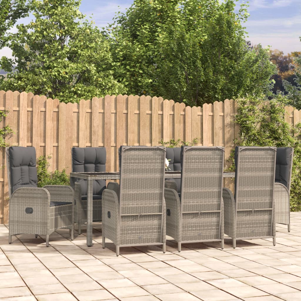 Set da Pranzo da Giardino 9 pz con Cuscini in Polyrattan Grigio