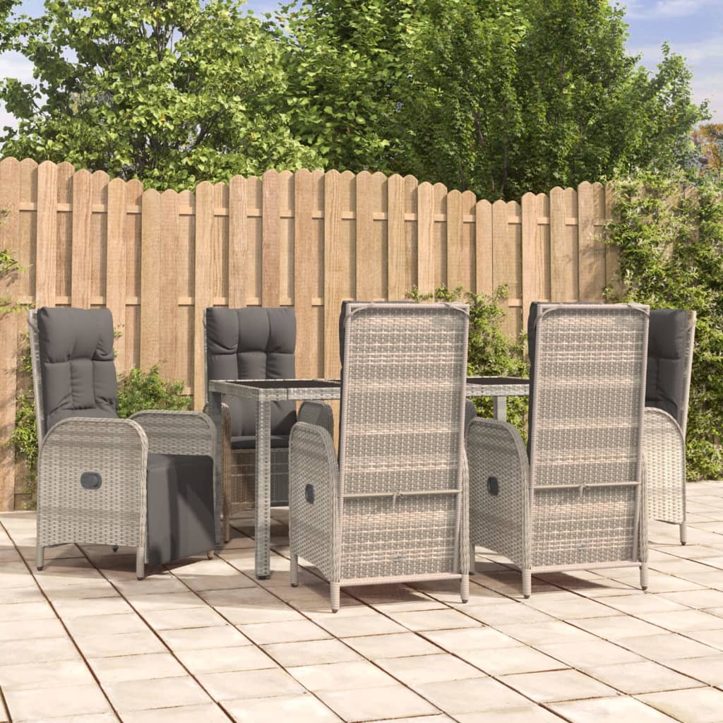 Set da Pranzo da Giardino 7 pz con Cuscini in Polyrattan Grigio