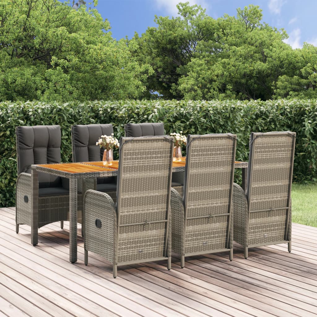 Set da Pranzo da Giardino 7 pz con Cuscini in Polyrattan Grigio