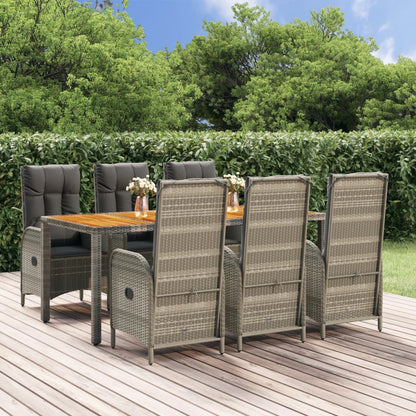 Set da Pranzo da Giardino 7 pz con Cuscini in Polyrattan Grigio