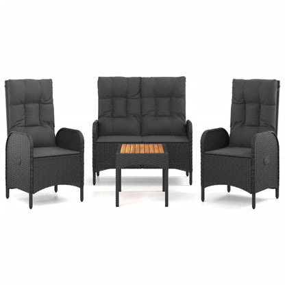Set da Pranzo da Giardino 4 pz con Cuscini Nero in Polyrattan