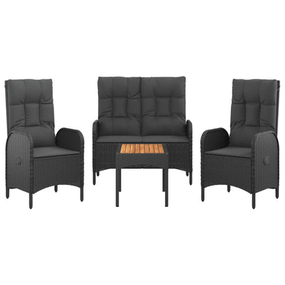 Set da Pranzo da Giardino 4 pz con Cuscini Nero in Polyrattan