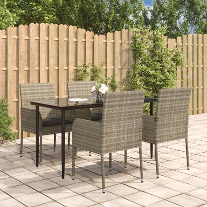 Set da Pranzo Giardino 5pz Nero e Grigio con Cuscini Polyrattan