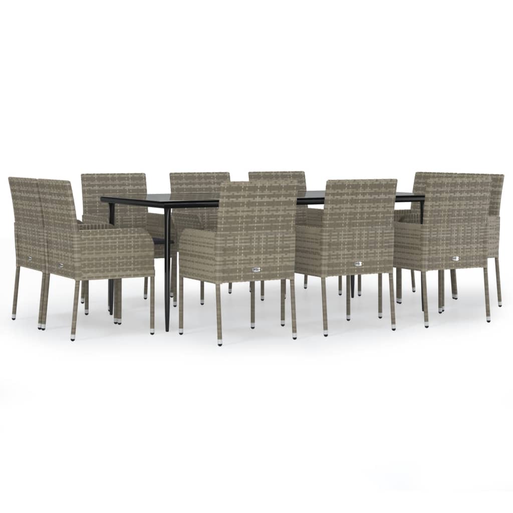 Set Mobili Giardino 11 pz con Cuscini Polyrattan Nero e Grigio