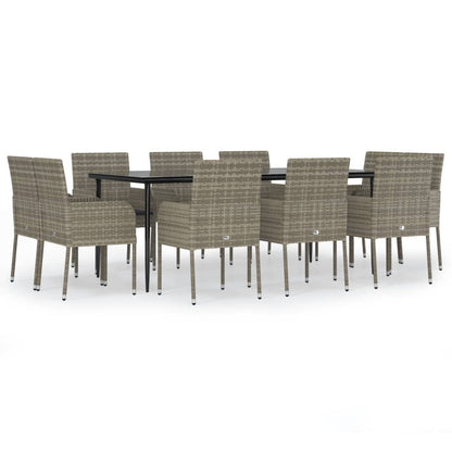 Set Mobili Giardino 11 pz con Cuscini Polyrattan Nero e Grigio