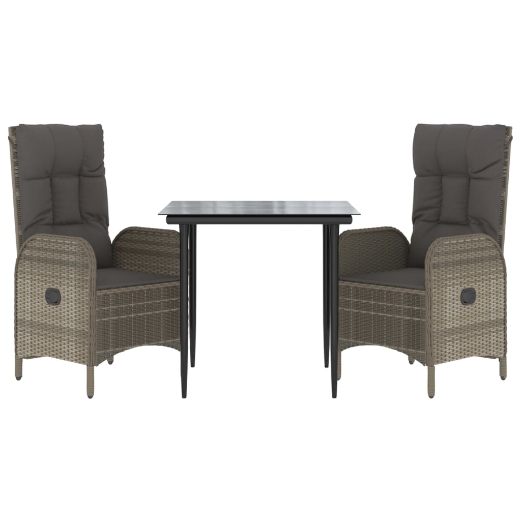 Set Salotto Giardino 3 pz con Cuscini Nero e Grigio Polyrattan