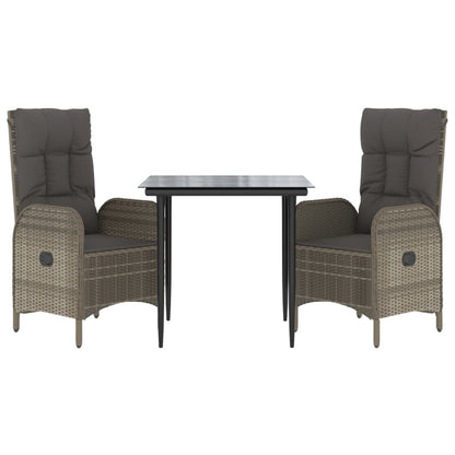 Set Salotto Giardino 3 pz con Cuscini Nero e Grigio Polyrattan