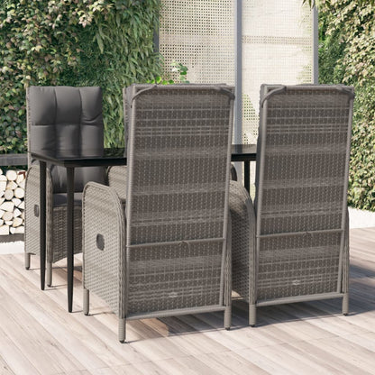 Set da Pranzo Giardino 5pz Nero e Grigio con Cuscini Polyrattan