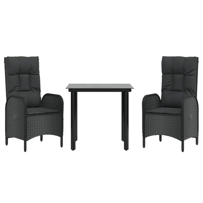 Set da Pranzo da Giardino 3 pz con Cuscini Nero in Polyrattan