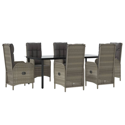 Set da Pranzo Giardino 7pz Nero e Grigio con Cuscini Polyrattan