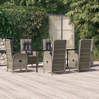 Set da Pranzo Giardino 7pz Nero e Grigio con Cuscini Polyrattan