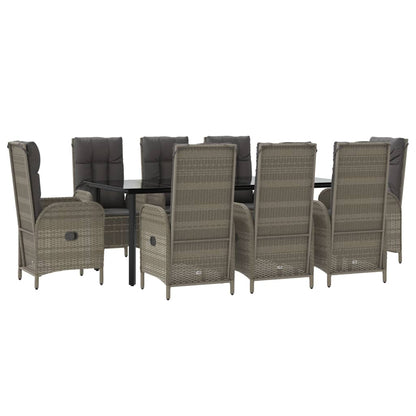 Set da Pranzo Giardino 9pz con Cuscini Nero e Grigio Polyrattan