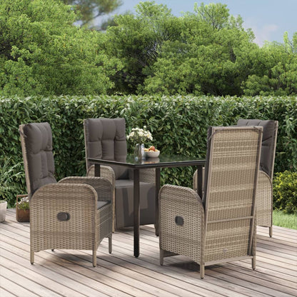 Set da Pranzo Giardino 5pz Nero e Grigio con Cuscini Polyrattan