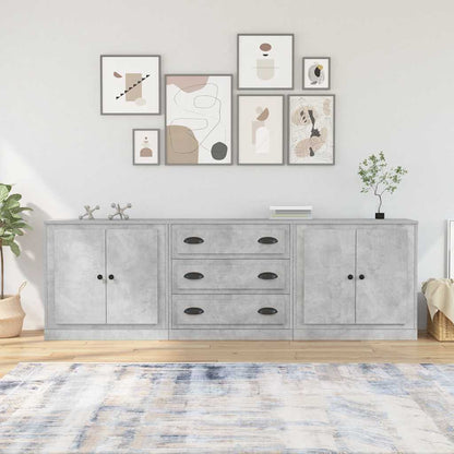 Credenze 3 pz Grigio Cemento in Legno Multistrato